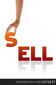 High resolution graphic of a hand holding the letter S of the word Sell