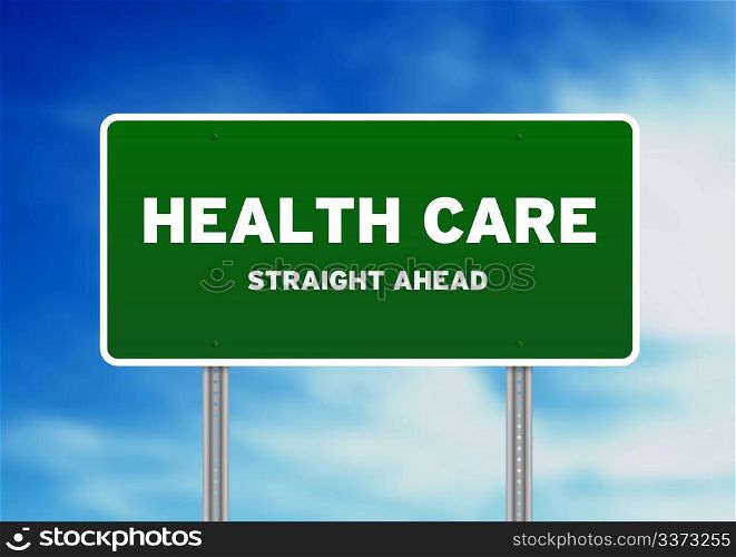 High resolution graphic of a Health Care Highway sign on Cloud Background.