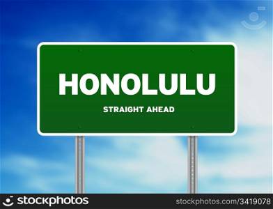 High resolution graphic of a Honolulu highway sign on Cloud Background.