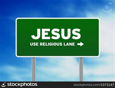 High resolution graphic of a Jesus highway sign on Cloud Background.