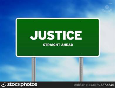High resolution graphic of a justice highway sign on Cloud Background.