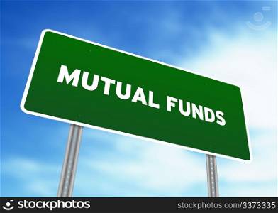 High resolution graphic of a Mutual Funds Highway Sign on Cloud Background.