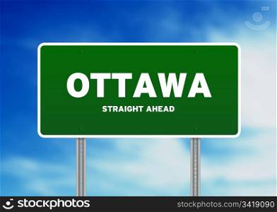 High resolution graphic of a Ottawa highway sign on Cloud Background.