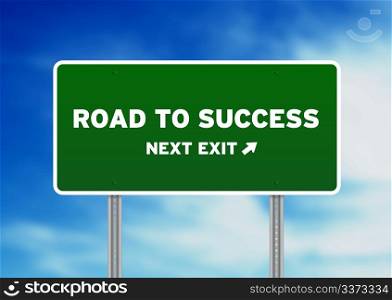High resolution graphic of a Road to Success Highway Sign on Cloud Background.