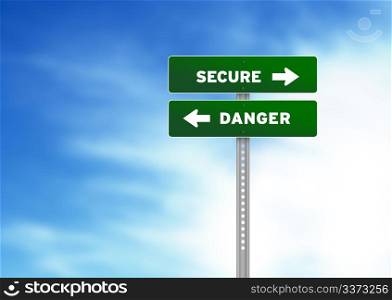 High resolution graphic of a secure and danger Road Signs on Cloud Background