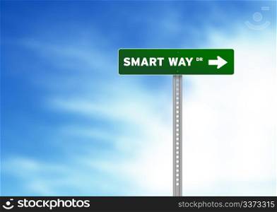 High resolution graphic of a smart way road sign on Cloud Background