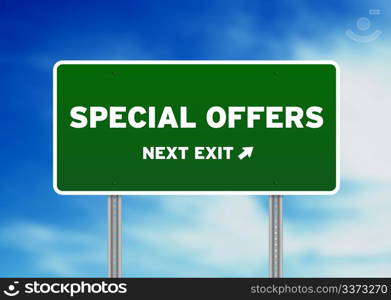 High resolution graphic of a special offers highway sign on Cloud Background.