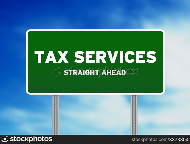 High resolution graphic of a tax services highway sign on Cloud Background.