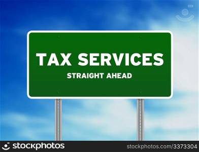 High resolution graphic of a tax services highway sign on Cloud Background.