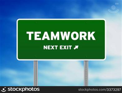 High resolution graphic of a Teamwork Street Sign on Cloud Background.