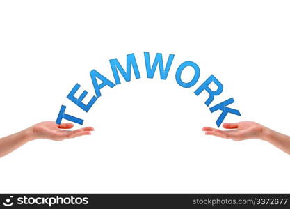 High resolution graphic of hands holding the word teamwork.