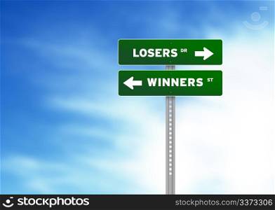 High resolution graphic of losers and winners Road Signs on Cloud Background