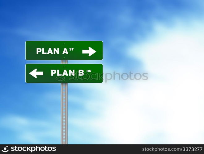 High resolution graphic of Plan A and Plan B Road Signs on Cloud Background