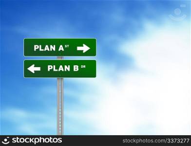 High resolution graphic of Plan A and Plan B Road Signs on Cloud Background