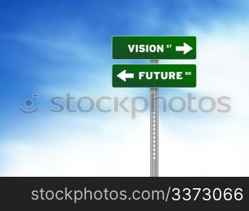High resolution graphic of two green Road Signs on Cloud Background