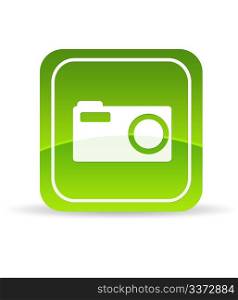 High resolution green digital camera icon on white background.