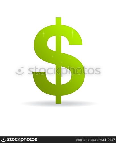 High resolution green dollar sign standing with stars.