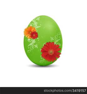 High resolution green easter egg with flowers on white background.