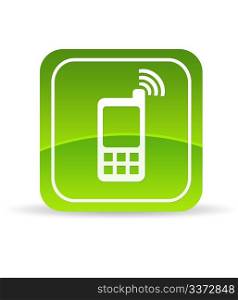 High resolution green mobile phone icon on white background.
