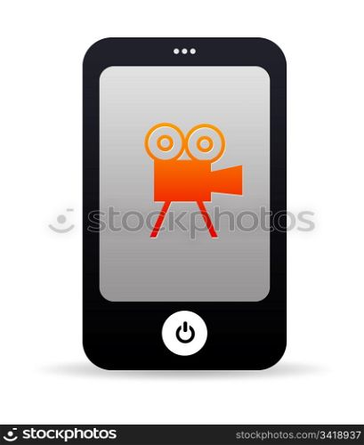 High resolution mobile phone graphic with a movie icon.