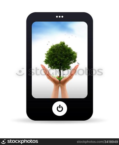 High resolution Mobile phone graphic with Tree alive.