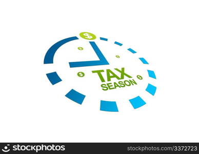 High resolution perspective graphic of a clock with words tax season.