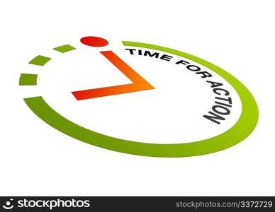 High resolution perspective graphic of a clock with words time for action.