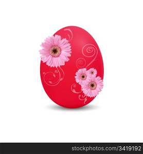 High resolution red easter egg with flowers on white background