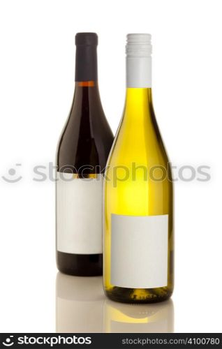 High resolution shot of red and white wine bottles (empty labels)