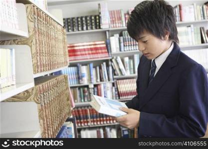 High school student in a library
