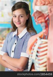 High School Student With Anatomical Model