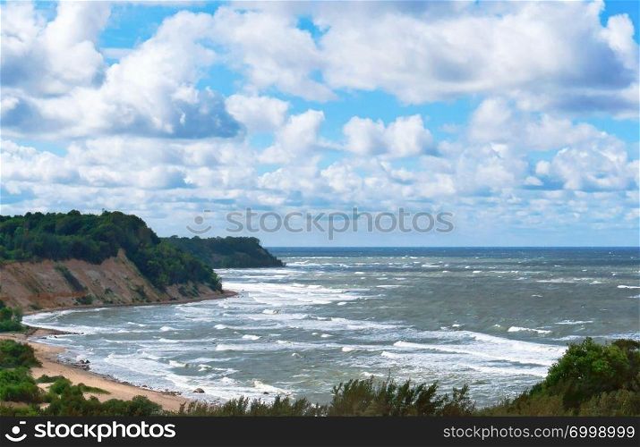 high seashore, steep sea coast of the Baltic sea. steep sea coast of the Baltic sea, high seashore