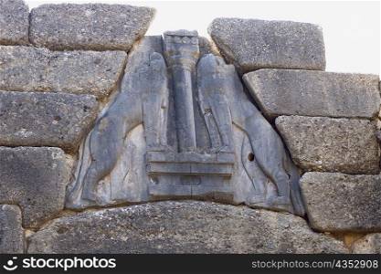 High section view of a gate, Lion Gate, Mycenae, Peloponnese, Athens, Greece