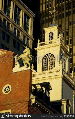 High section view of buildings in a city, Old State House, Boston, Massachusetts, USA