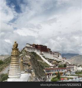 High section view of stupa with Potala Palace in the background, Lhasa, Tibet, China