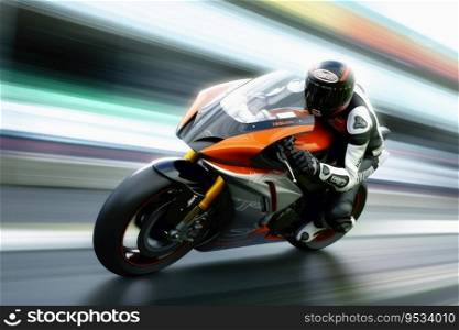 High speed concept of a motorcycle on a race track created with generative AI technology