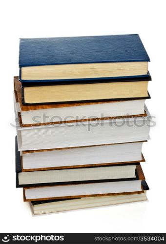 high stack of books isolated on white