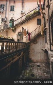 High stairways at backyard of ancient building