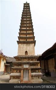 High stone chinese pagoda in Jixiang, China