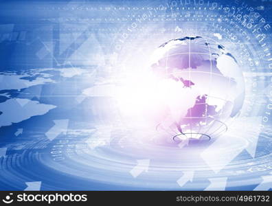 High tech background. Blue digital background image with globe and map