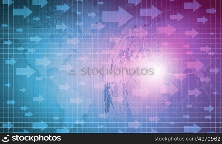 High tech background. Blue digital background image with globe and map