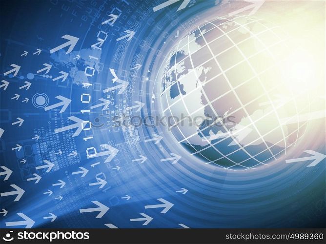 High tech background. Blue digital background image with globe and map