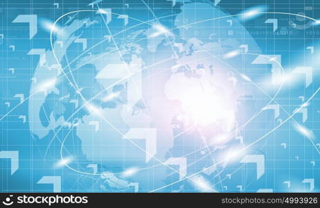 High tech background. Blue digital background image with globe and map