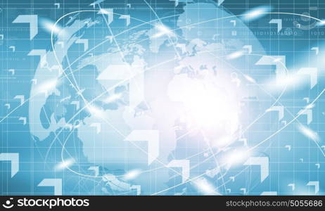 High tech background. Blue digital background image with globe and map