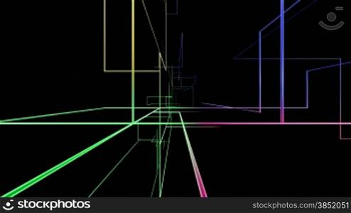 High tech colorful grid growing fly through, network concept
