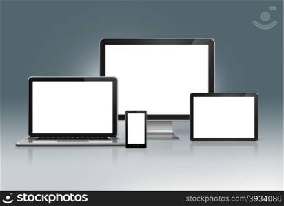 High Tech Computer Set on a futuristic grey background - isolated with clipping path. High Tech Computer Set on a futuristic grey background