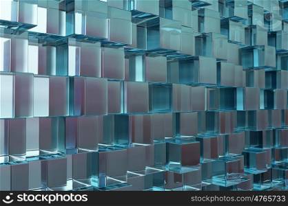High tech cube. Background image of futuristic concept with silver cube elements