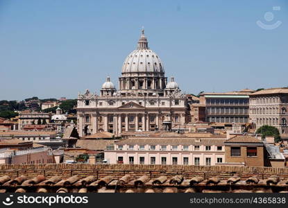 High top view of Rome&acute;s rooftops and St Peter&acute;s basilica