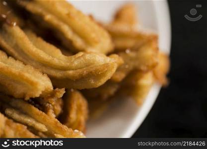high view fried churros plate