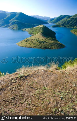 high view of Kardjali lake, Bulgaria in summer